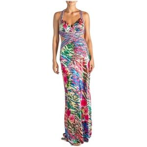 Cache Y2K Backless Abstract Beaded Formal Dress Size 4